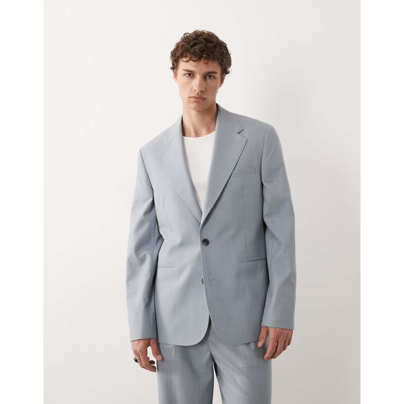 ASOS DESIGN premium slim suit jacket in light blue linen and