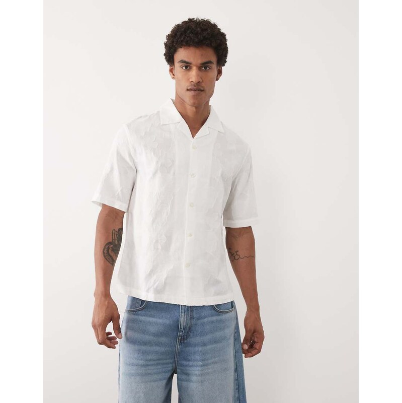 Mango textured floral shirt in white