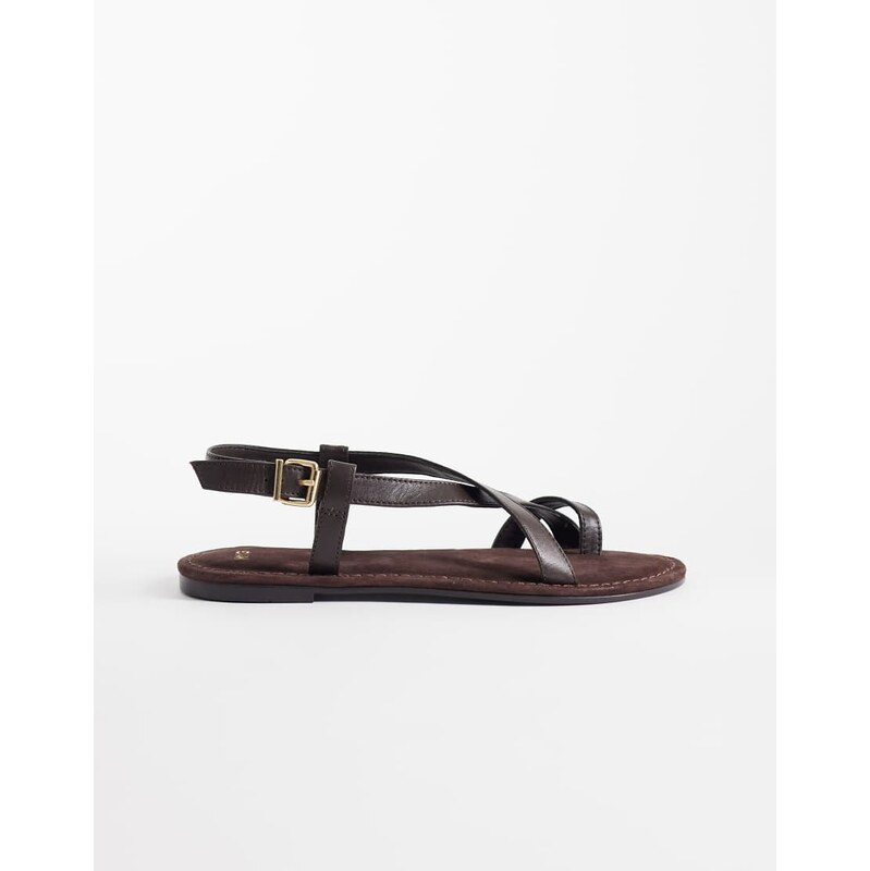 Mango toe detail flat sandal in chocolate-Brown 115646702