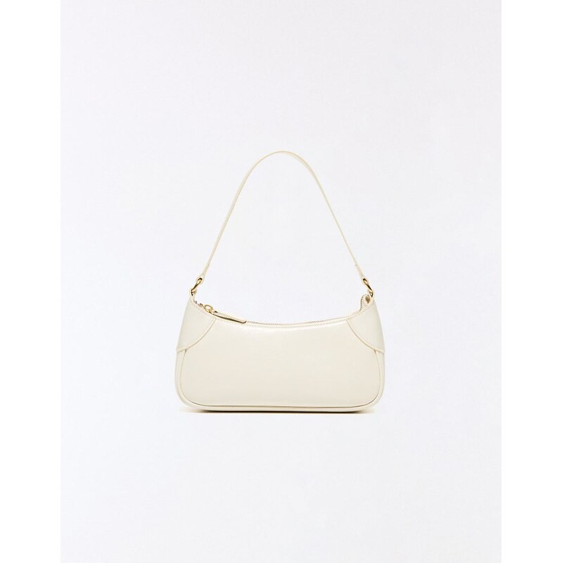 Bershka Faux leather shoulder bag in ecru-White