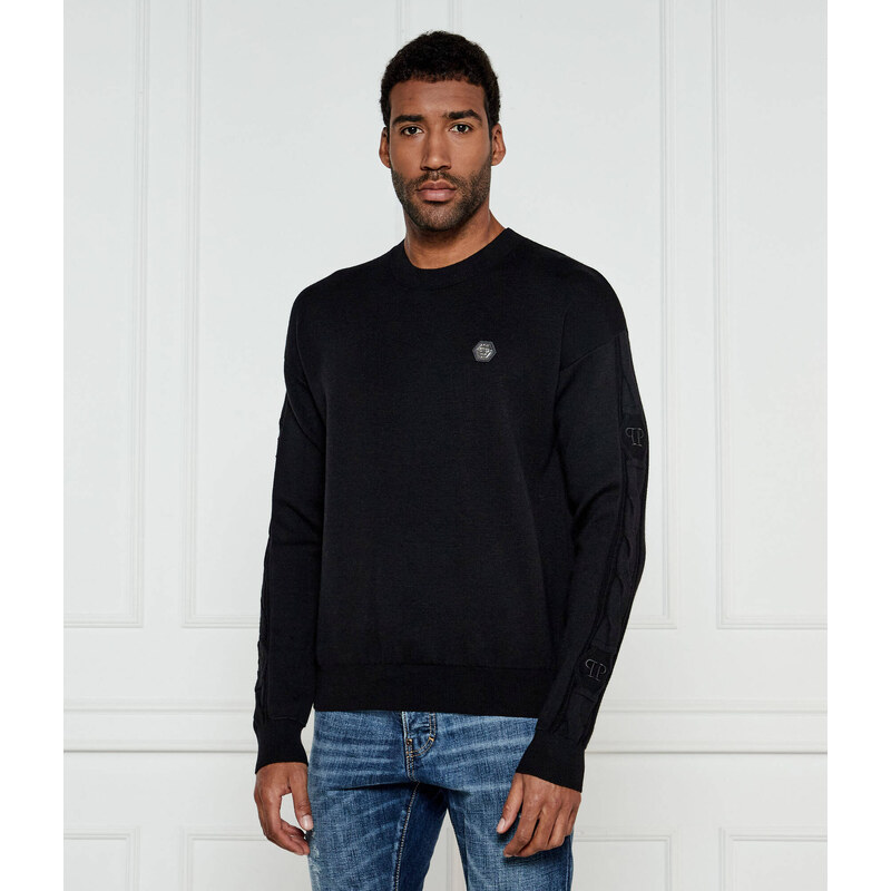 Černý vlněný svetr Philipp Plein v regular fit