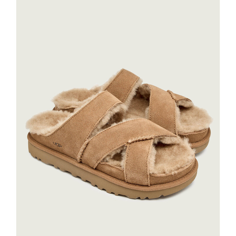 UGG Ohřívá pantofle W GREENPORT CROSS STRAP SLIDE | semiš | s přídavkem vlny