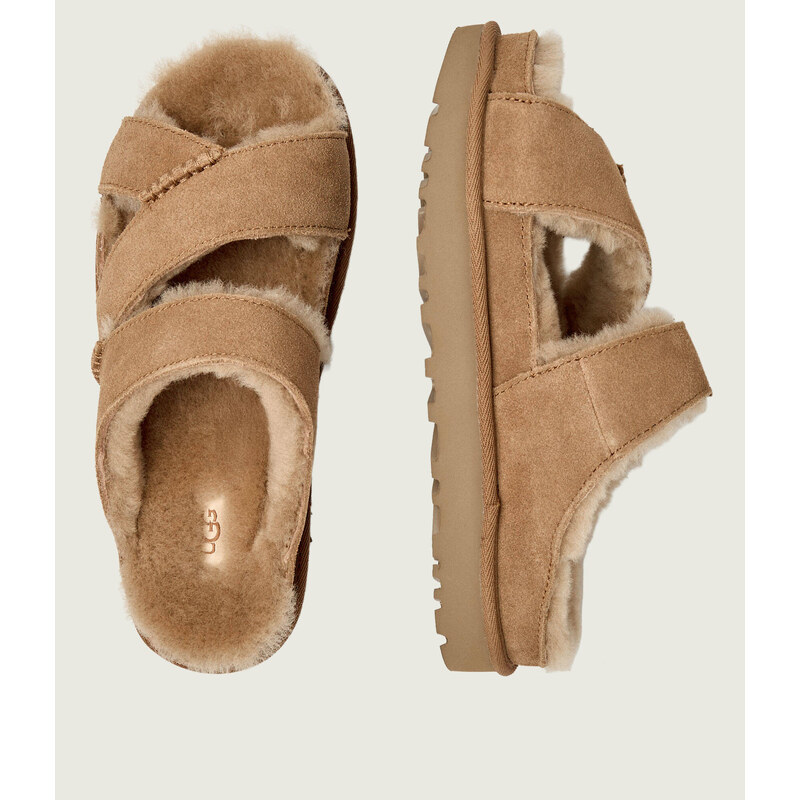 UGG Ohřívá pantofle W GREENPORT CROSS STRAP SLIDE | semiš | s přídavkem vlny