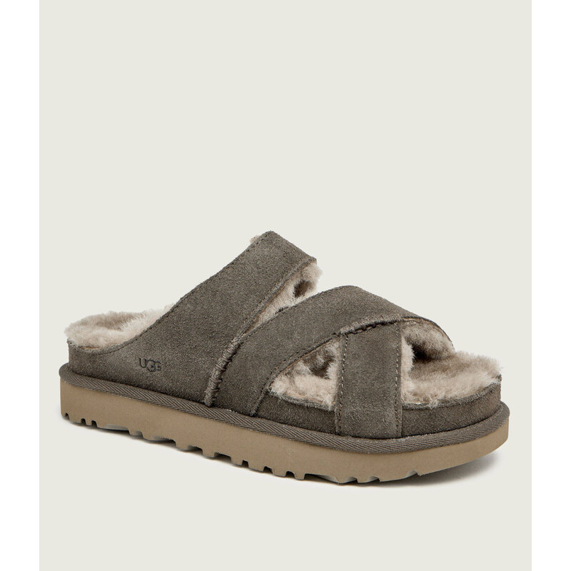 UGG Ohřívá pantofle W GREENPORT CROSS STRAP SLIDE | semiš | s přídavkem vlny