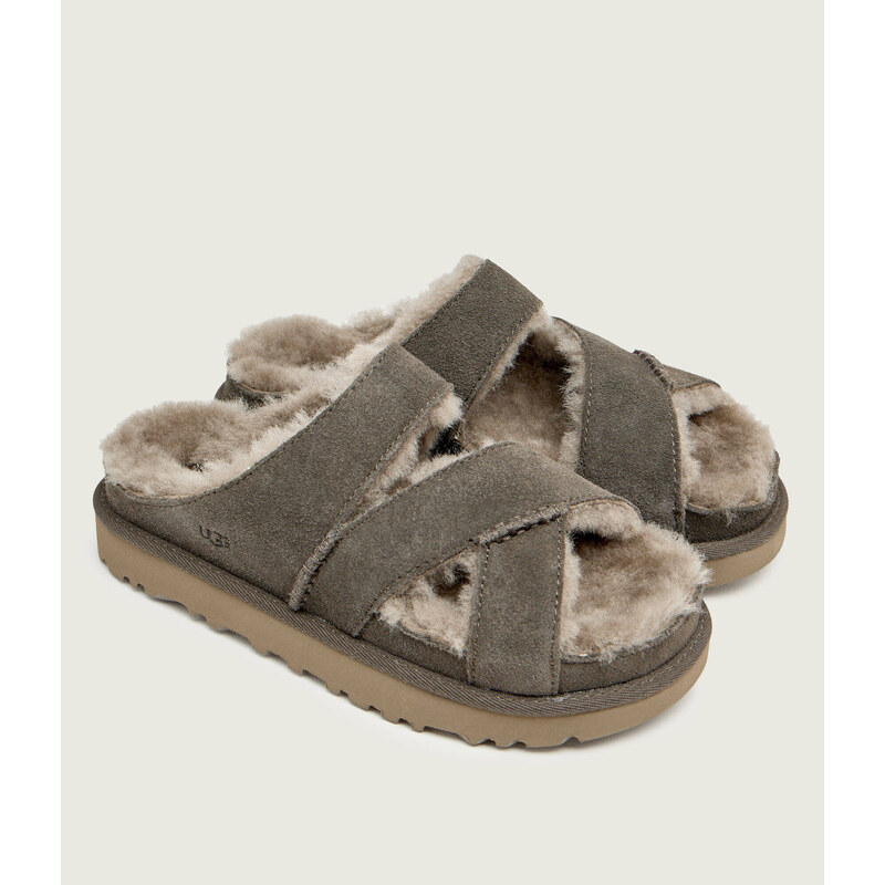 UGG Ohřívá pantofle W GREENPORT CROSS STRAP SLIDE | semiš | s přídavkem vlny