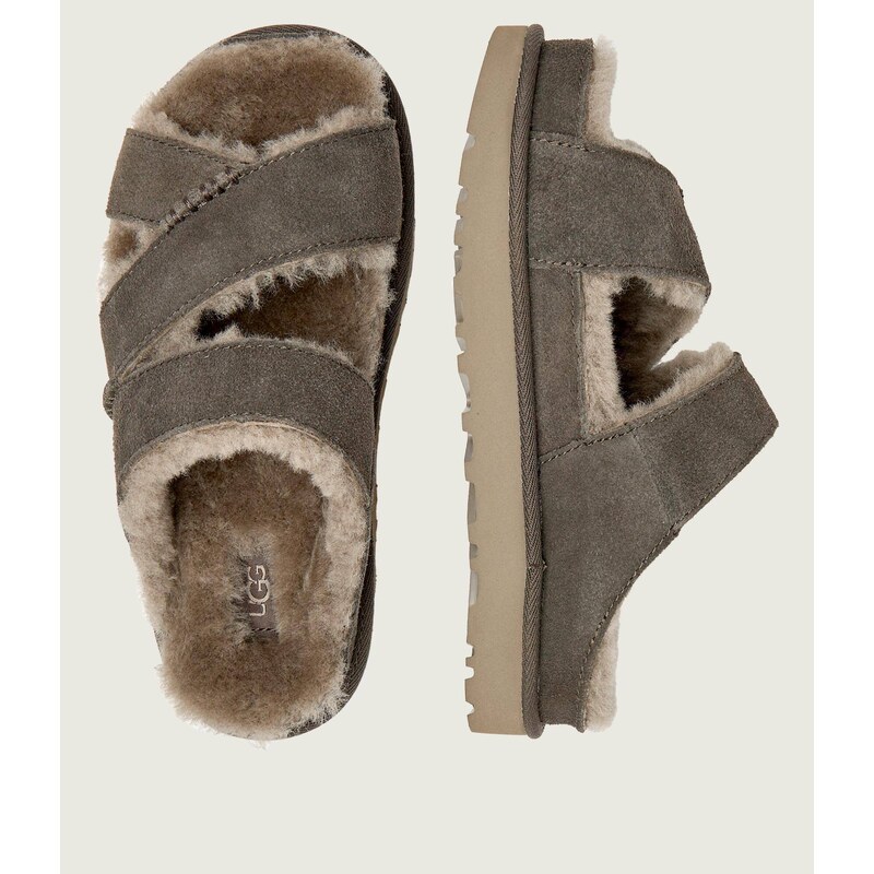 UGG Ohřívá pantofle W GREENPORT CROSS STRAP SLIDE | semiš | s přídavkem vlny