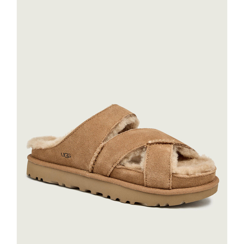 UGG Ohřívá pantofle W GREENPORT CROSS STRAP SLIDE | semiš | s přídavkem vlny