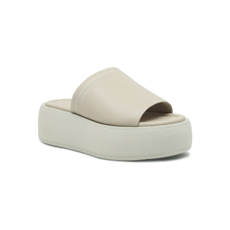 Calvin Klein Kožené pantofle FLATFORM SLIDE LTH