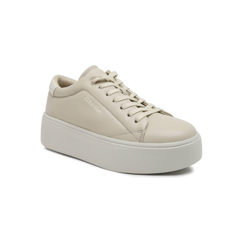 Calvin Klein Kožené tenisky FLATFORM CUPSOLE LACE UP LTH