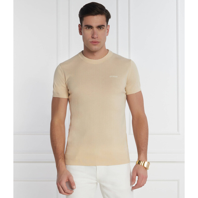 GUESS Tričko | Regular Fit |s příměsí hedvábí