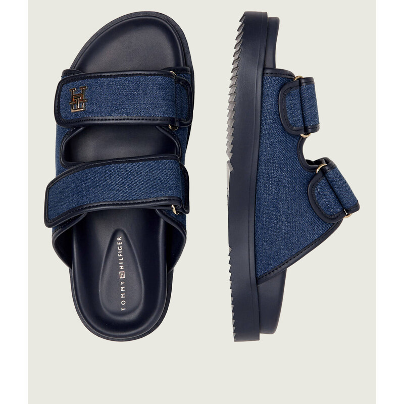 Tommy Hilfiger Džínové pantofle s přídavkem kůže