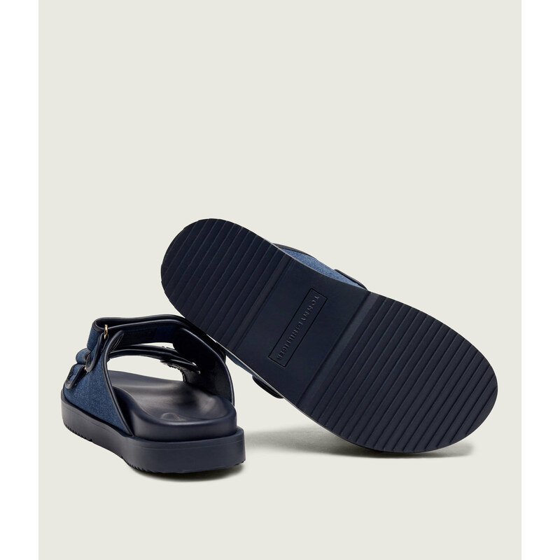 Tommy Hilfiger Džínové pantofle s přídavkem kůže