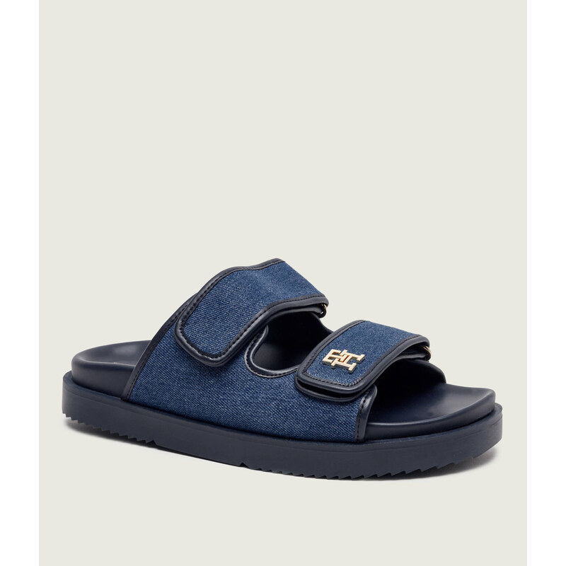 Tommy Hilfiger Džínové pantofle s přídavkem kůže
