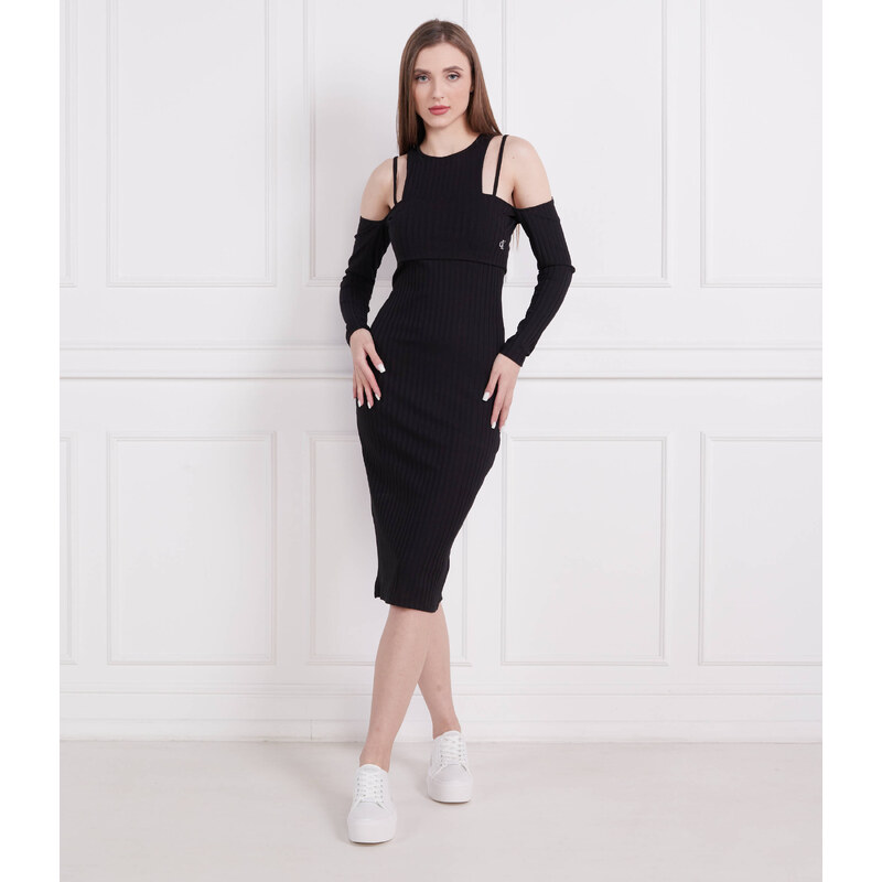 Calvin Klein Jeans Šaty RIB DOUBLE LAYER