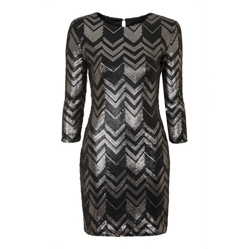 Topshop **Moonshine - Silver And Black Zig Zag Sequin Dress by Goldie