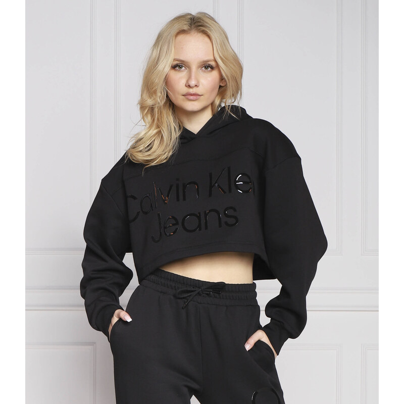 Calvin Klein Jeans Mikina SHINY INSTITUTIONAL | Cropped Fit