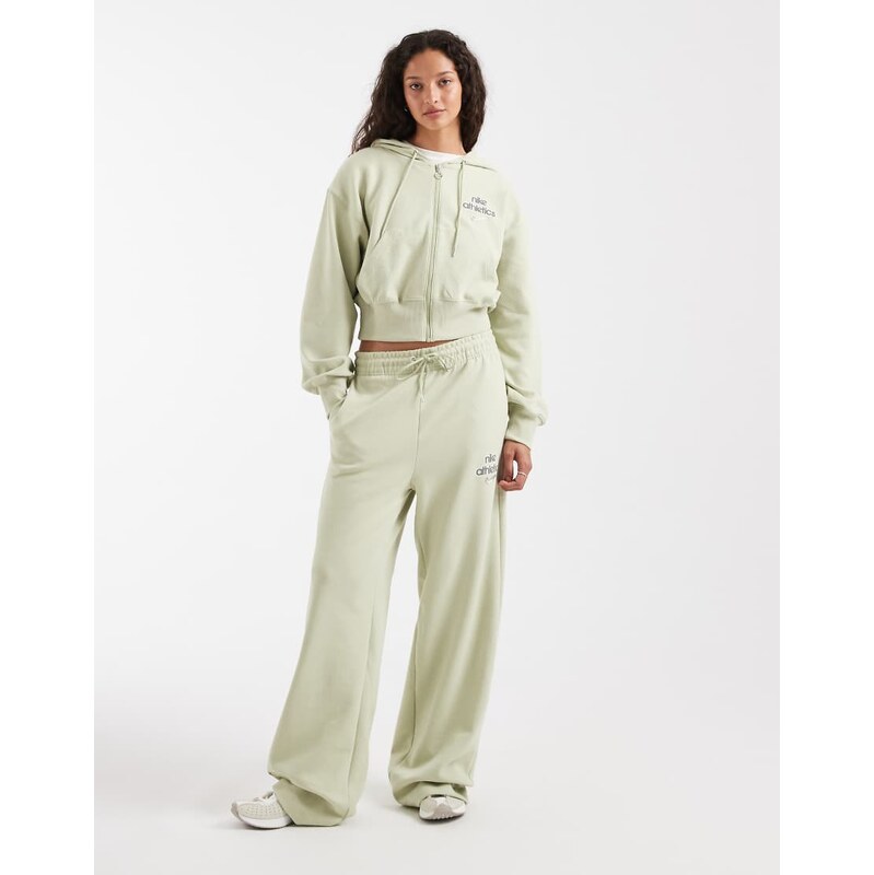 Nike Phoenix Fleece high waisted wide leg joggers in khaki-Green