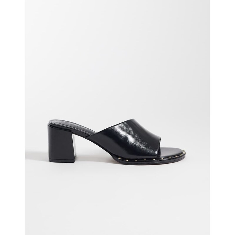 ASOS DESIGN Hammer leather asymmetric mid heeled mules in black 115743935