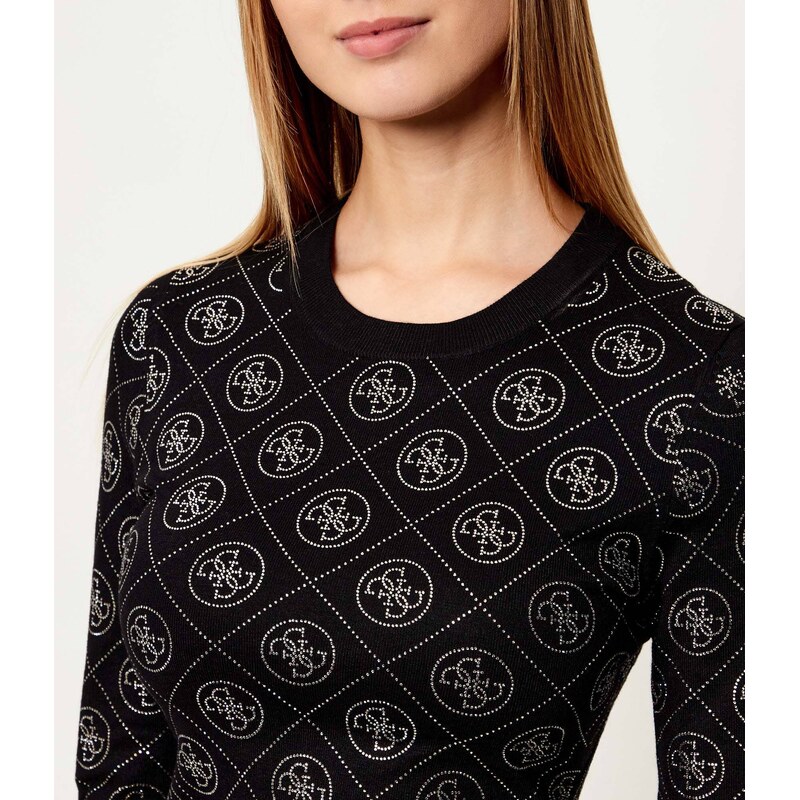 GUESS Svetr RHINESTONES | Slim Fit | s příměsí vlny