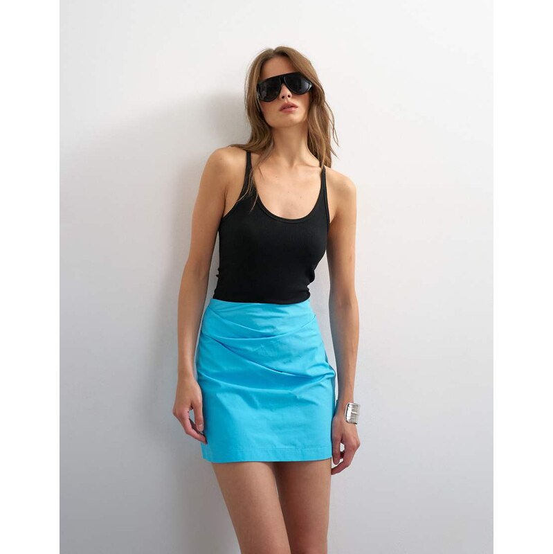 Topshop draped tuckside mini skirt in teal-Blue