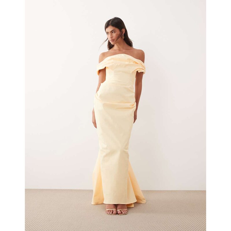 ARRANGE bardot structured draped maxi dress in buttermilk-Yellow 115648421