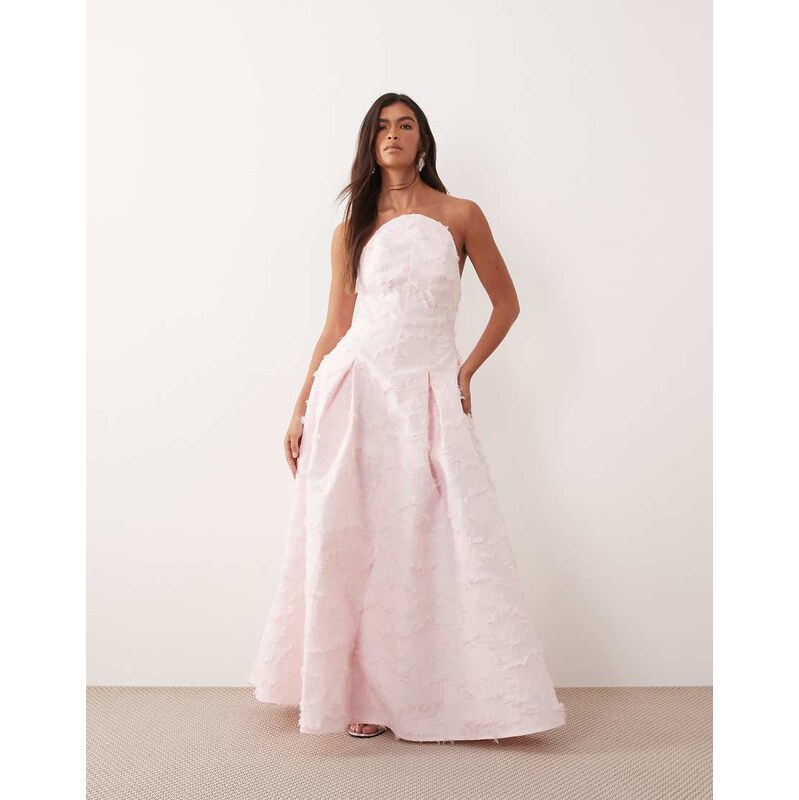 ARRANGE textured structured bandeau maxi dress in light pink 115648478