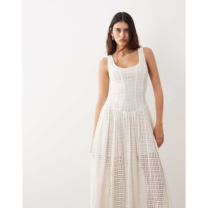 ARRANGE drop waist broderie midi dress in white