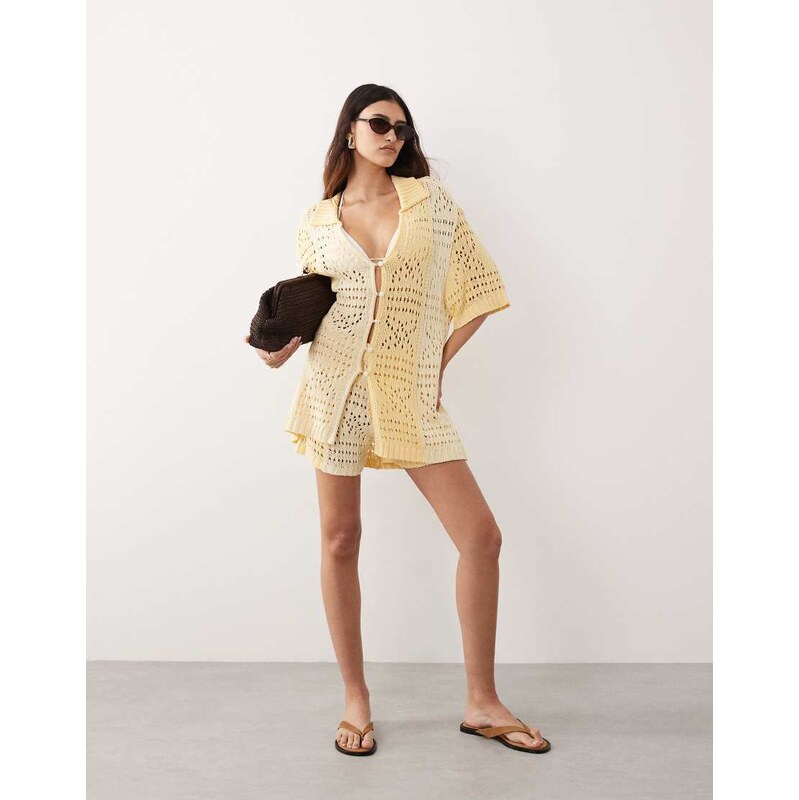 ARRANGE crochet co-ord shorts in contrast buttermilk-Yellow