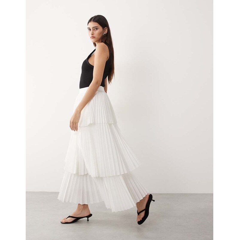 ARRANGE tiered pleated maxi skirt in white