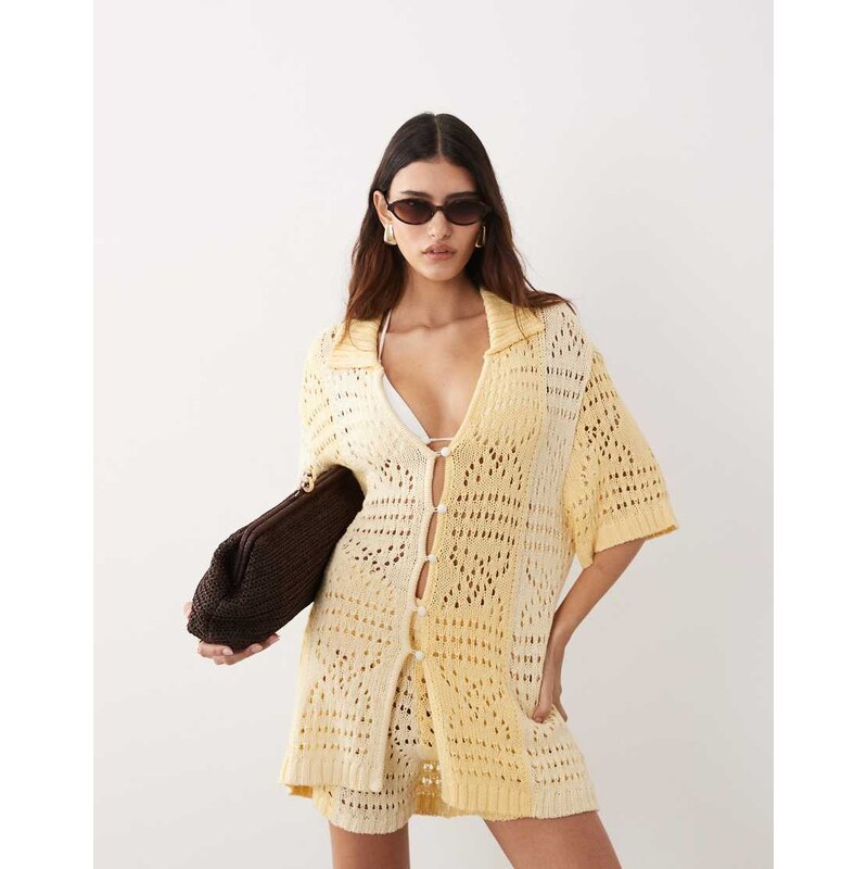 ARRANGE knitted shirt co-ord in contrast buttermilk-Yellow 115648504