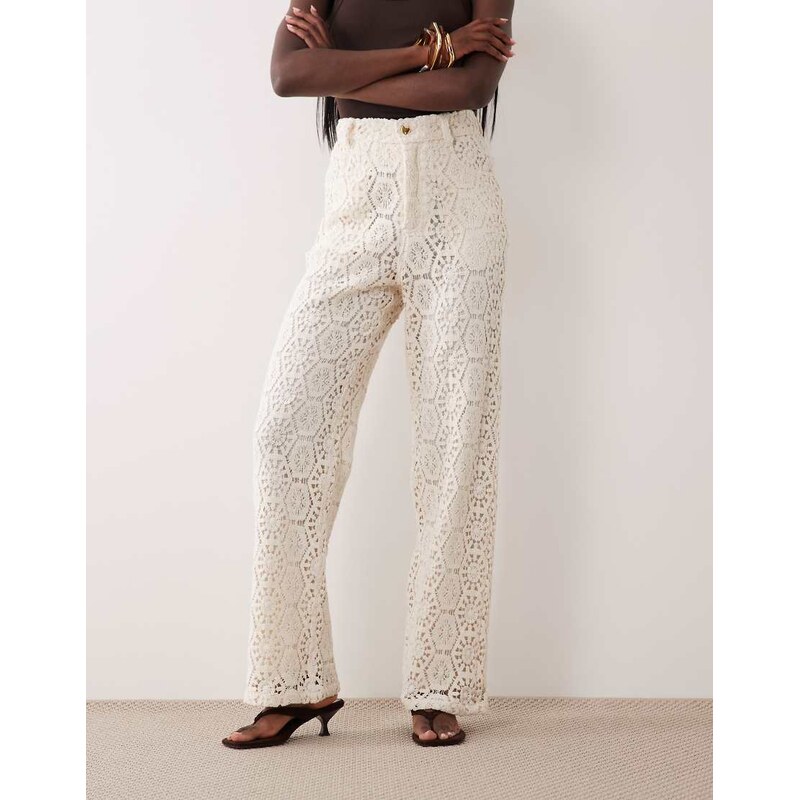 ASOS LUXE crochet lace trouser in cream-White 115648510