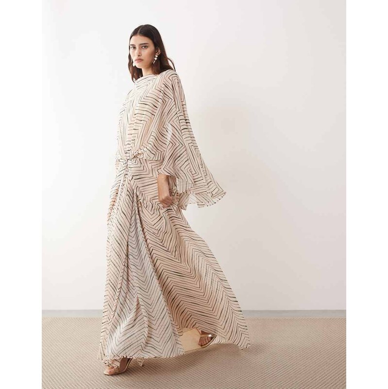 ARRANGE drop waist grecian draped cape sleeve maxi dress in