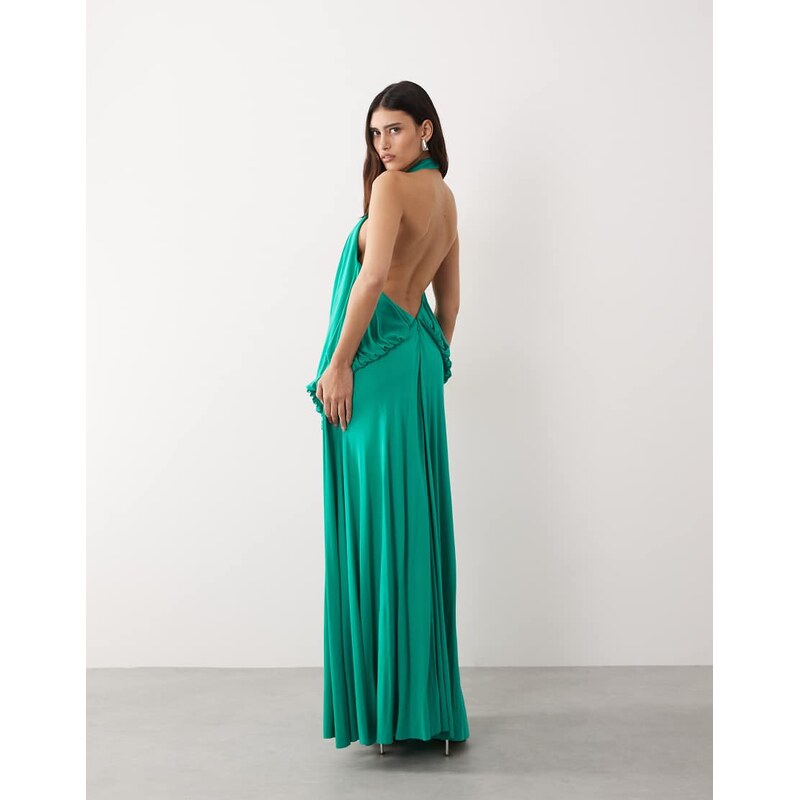 ARRANGE tiered halter maxi dress in emerald green