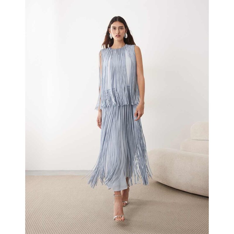 ARRANGE tiered fringe maxi dress in pale blue