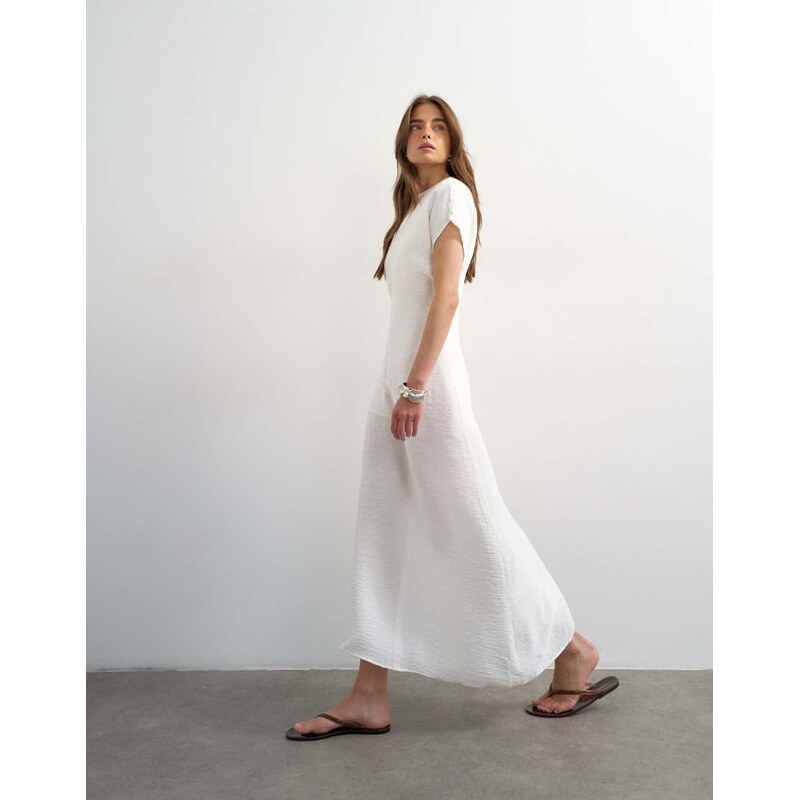 Topshop drop shoulder blouson waist crinkle maxi dress in white