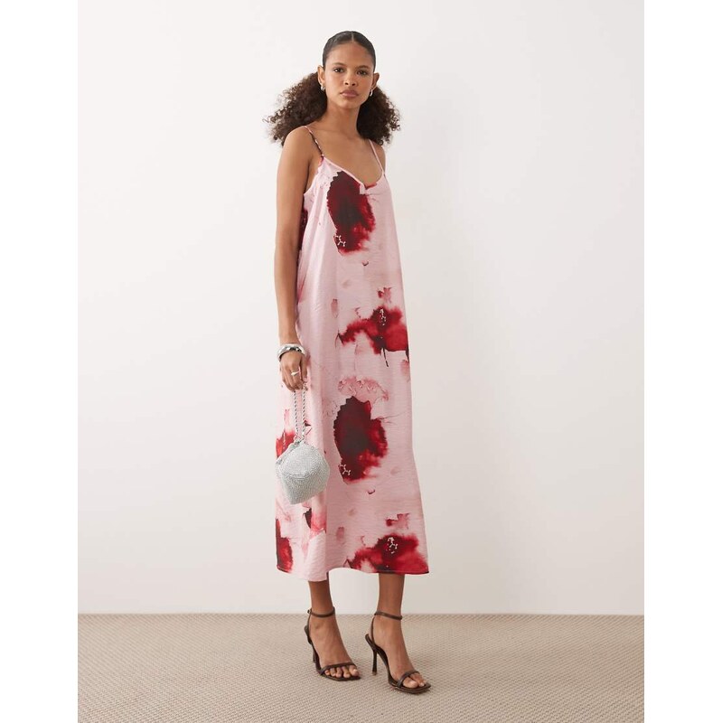 JDY midi cami dress in pink with floral print