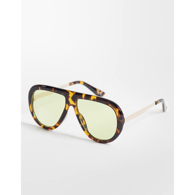 ASOS DESIGN metal temple aviator in tort with light green lens