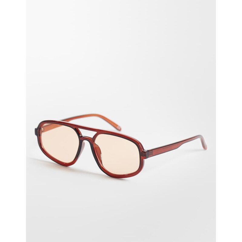 ASOS DESIGN angular aviator sunglasses in crystal brown with