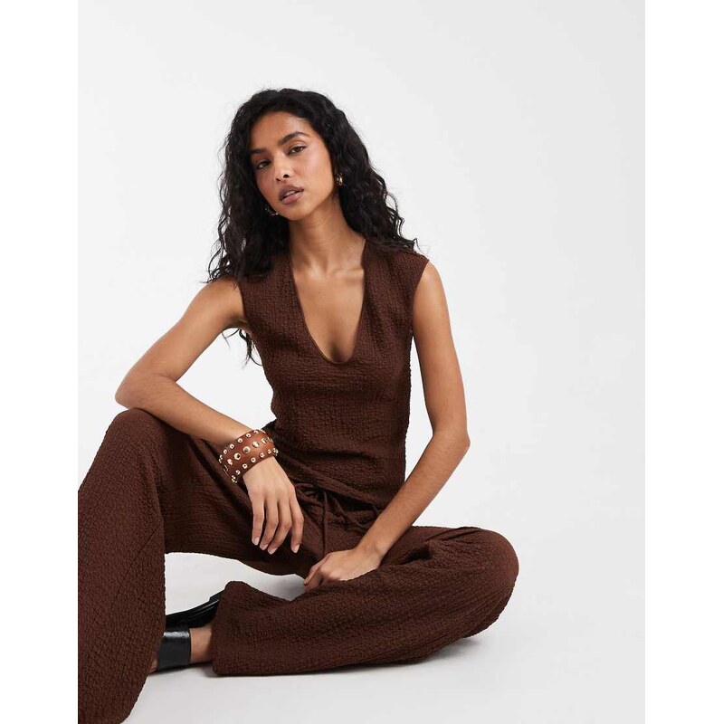 Vero Moda textured v-neck sleeveless top co-ord in cocoa brown 115648594