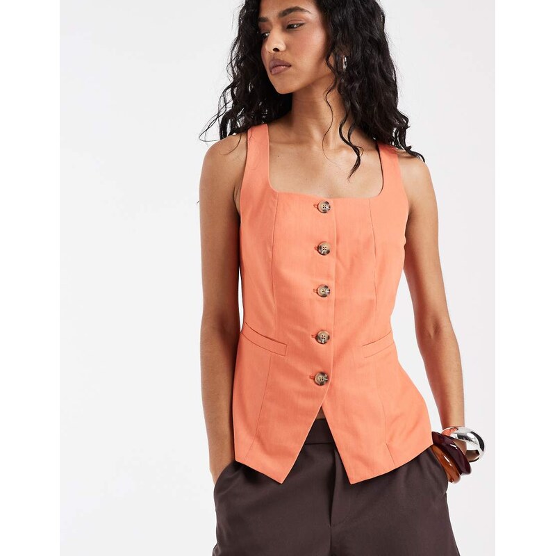 Vero Moda tailored square neck waistcoat in orange 115648593