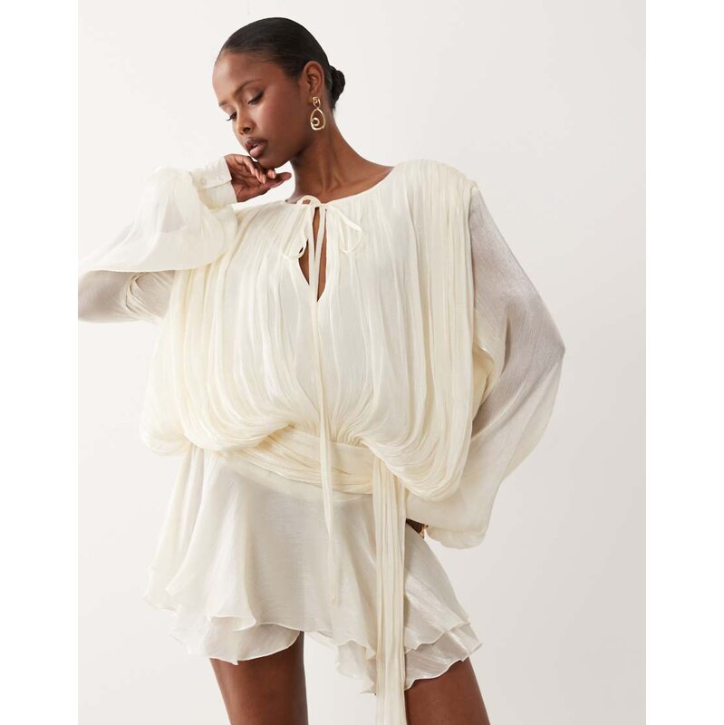 Lioness Elements high sheen chiffon drape detail balloon sleeve