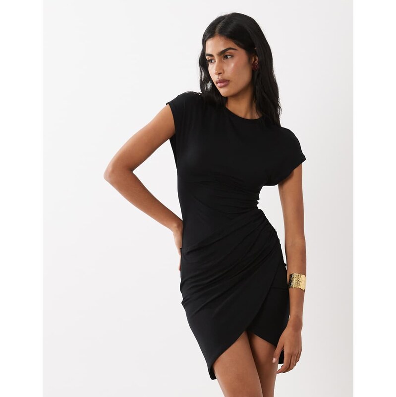 ASOS DESIGN wrap t-shirt mini dress in black
