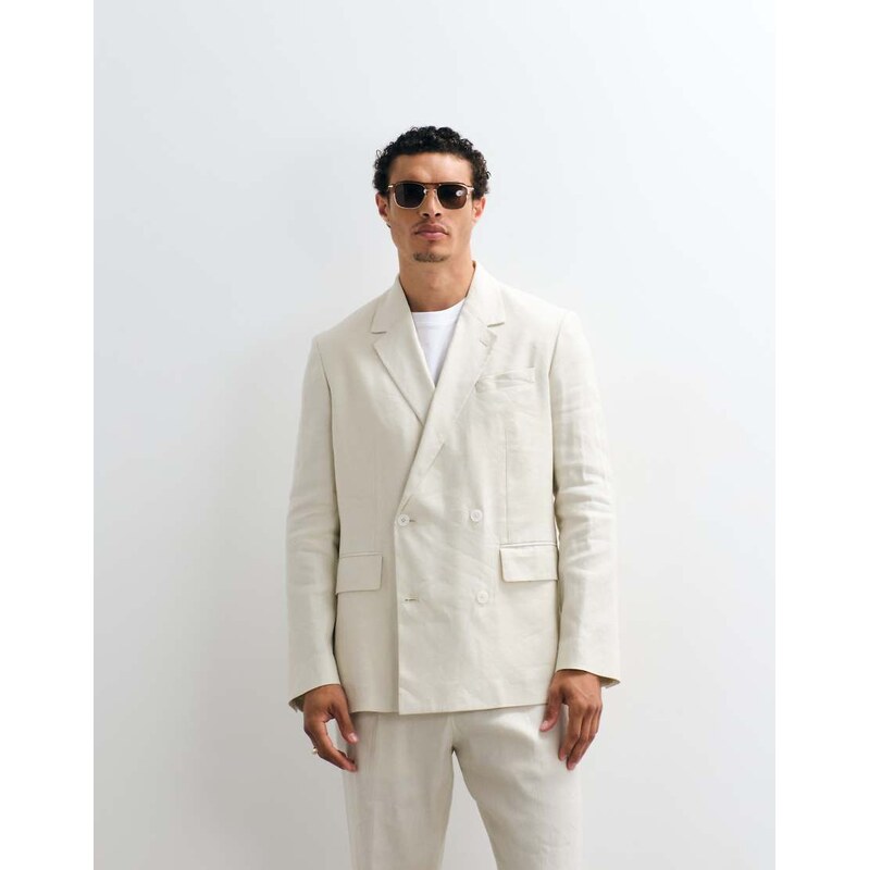 Mango Boston linen mix double breasted blazer co-ord in ecru