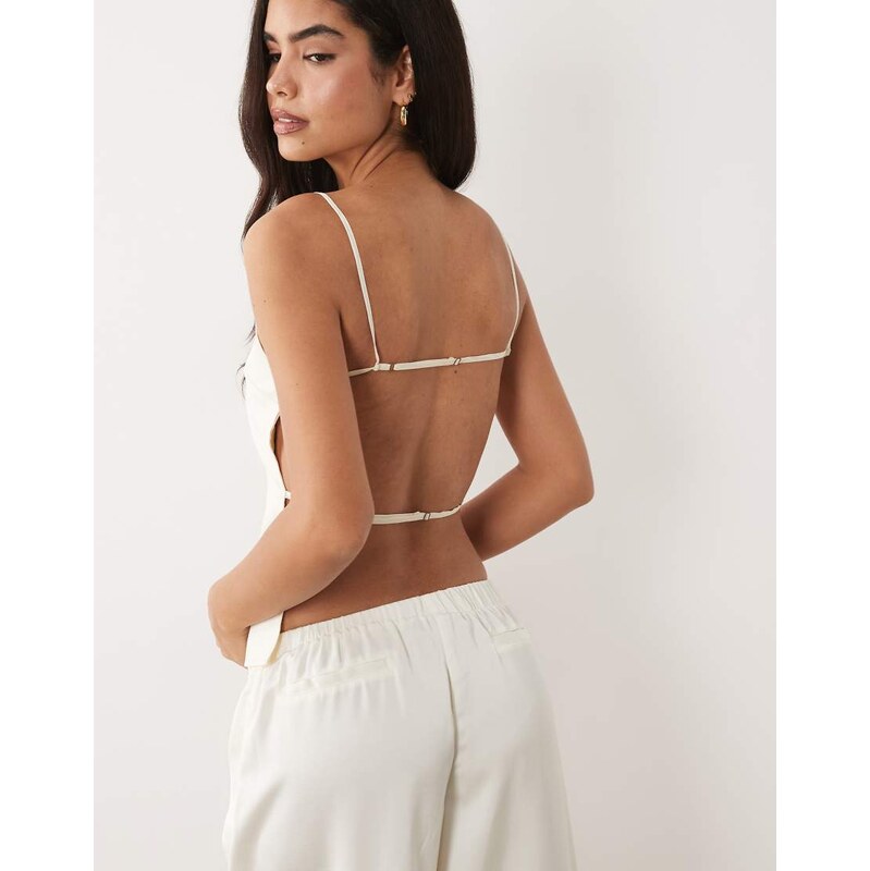 Lioness Camille satin strappy open back cami top co-ord in ivory 115648626