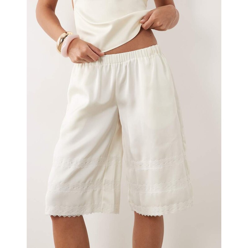 Lioness Paloma satin lace panel jorts co-ord in ivory-Neutral 115648627