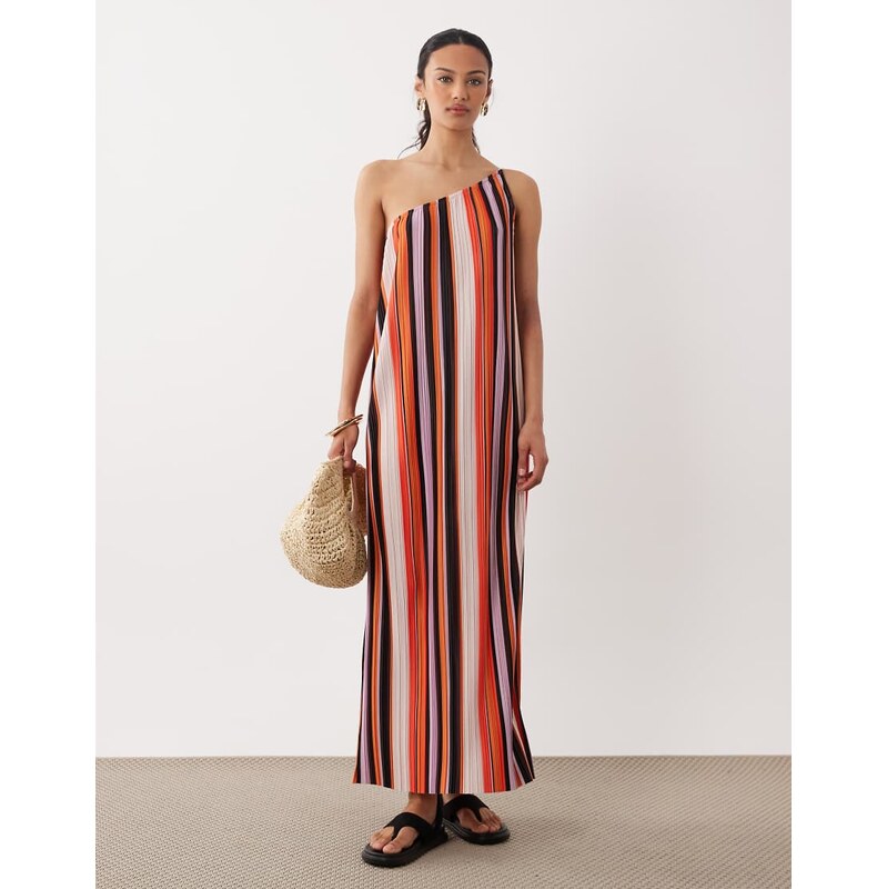 ASOS DESIGN one shoulder plisses maxi dress in colourful stripe