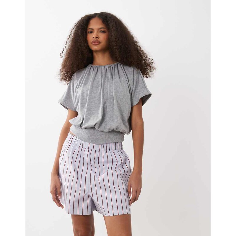ASOS DESIGN short sleeve balloon top in grey-Brown