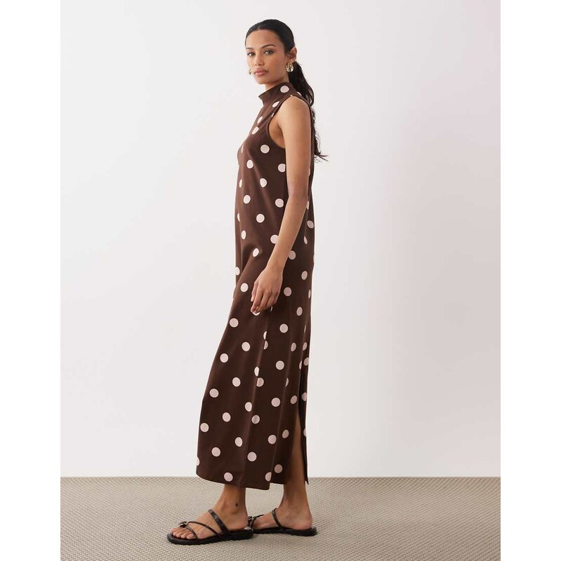 ASOS DESIGN sleeveless funnel neck maxi dress in chocolate and