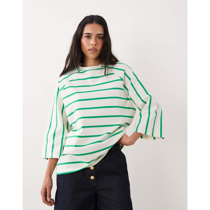 ASOS DESIGN oversized batwing sleeve top in green and white
