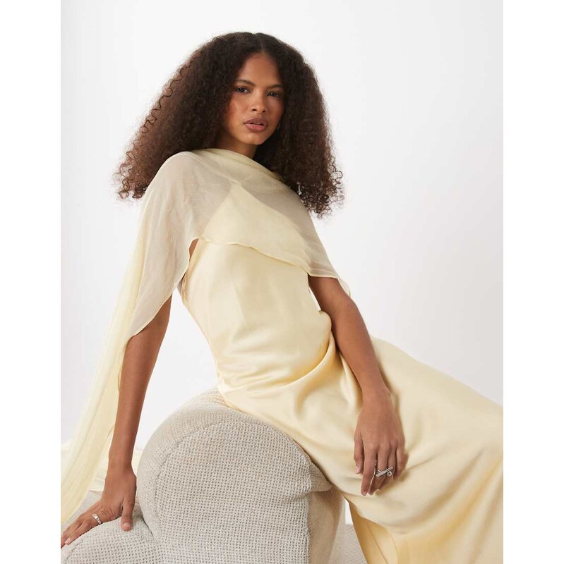 Mango Capule satin maxi dress with scarf in pastel yellow